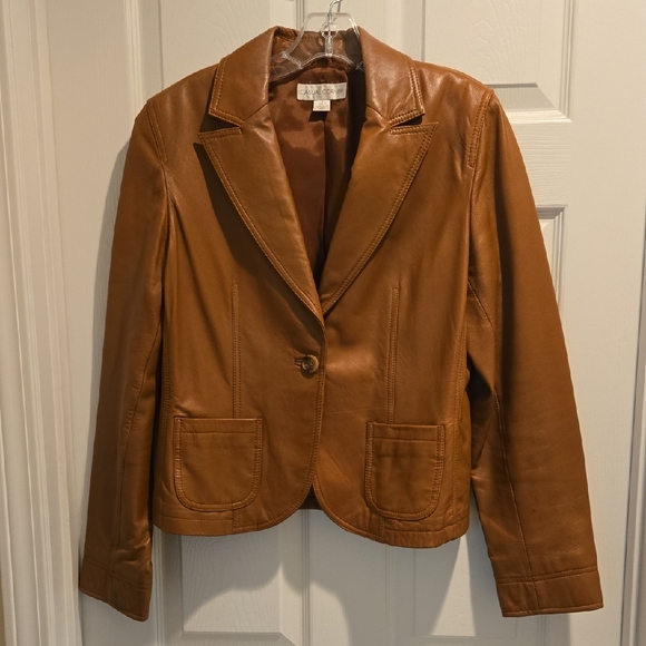 Casual Corner Brown Leather Blazer - Picture 1 of 9
